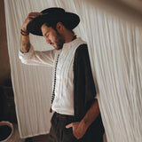 Off - White Linen Shirt for Men with Handmade Braids - AYA Sacred Wear