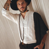 Off - White Linen Shirt for Men with Handmade Braids - AYA Sacred Wear
