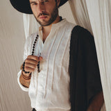 Off - White Linen Shirt for Men with Handmade Braids - AYA Sacred Wear