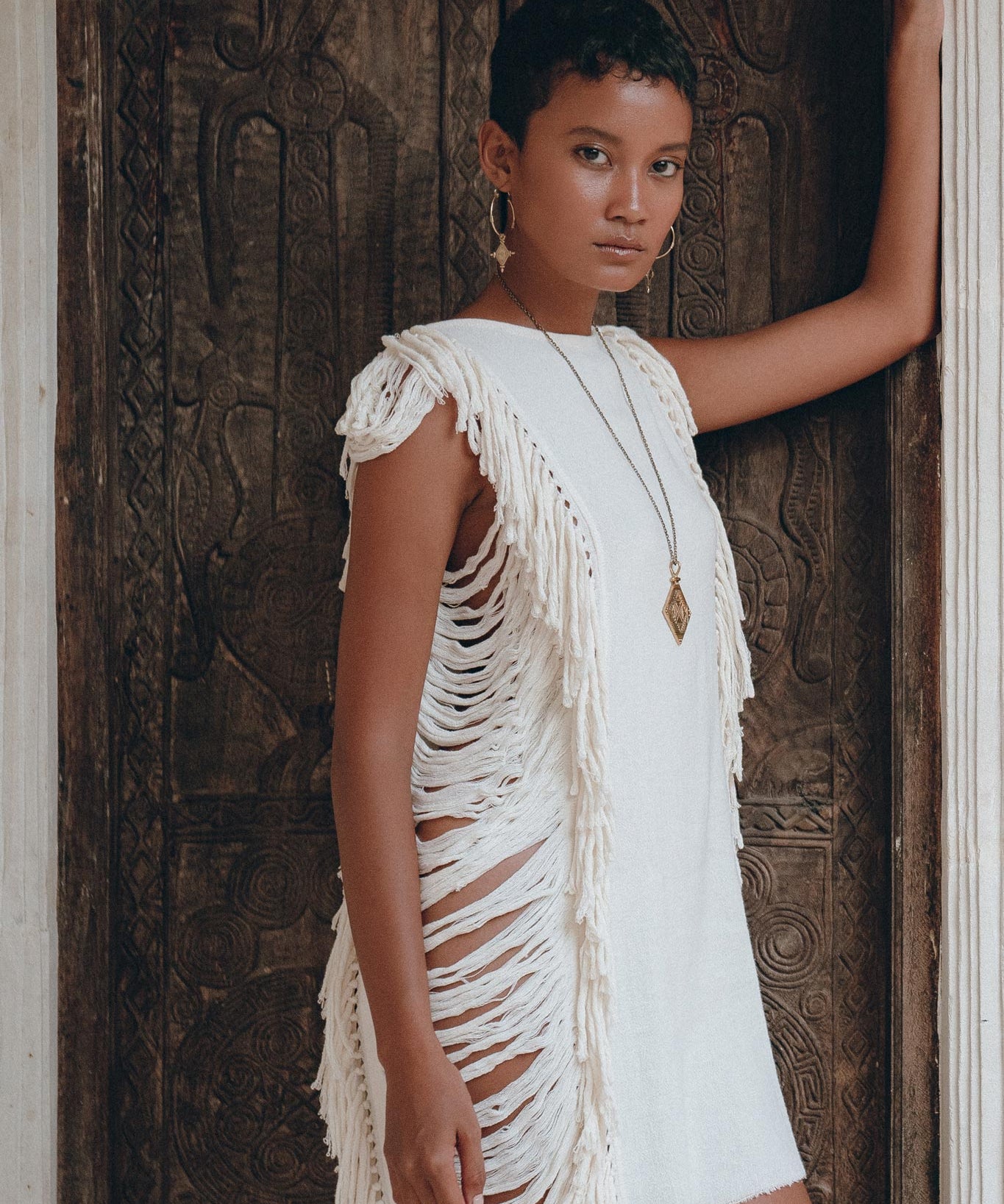 Off - White Mini Dress • Sleeveless Open Sides Dress • Ladders Sides Dress - AYA Sacred Wear