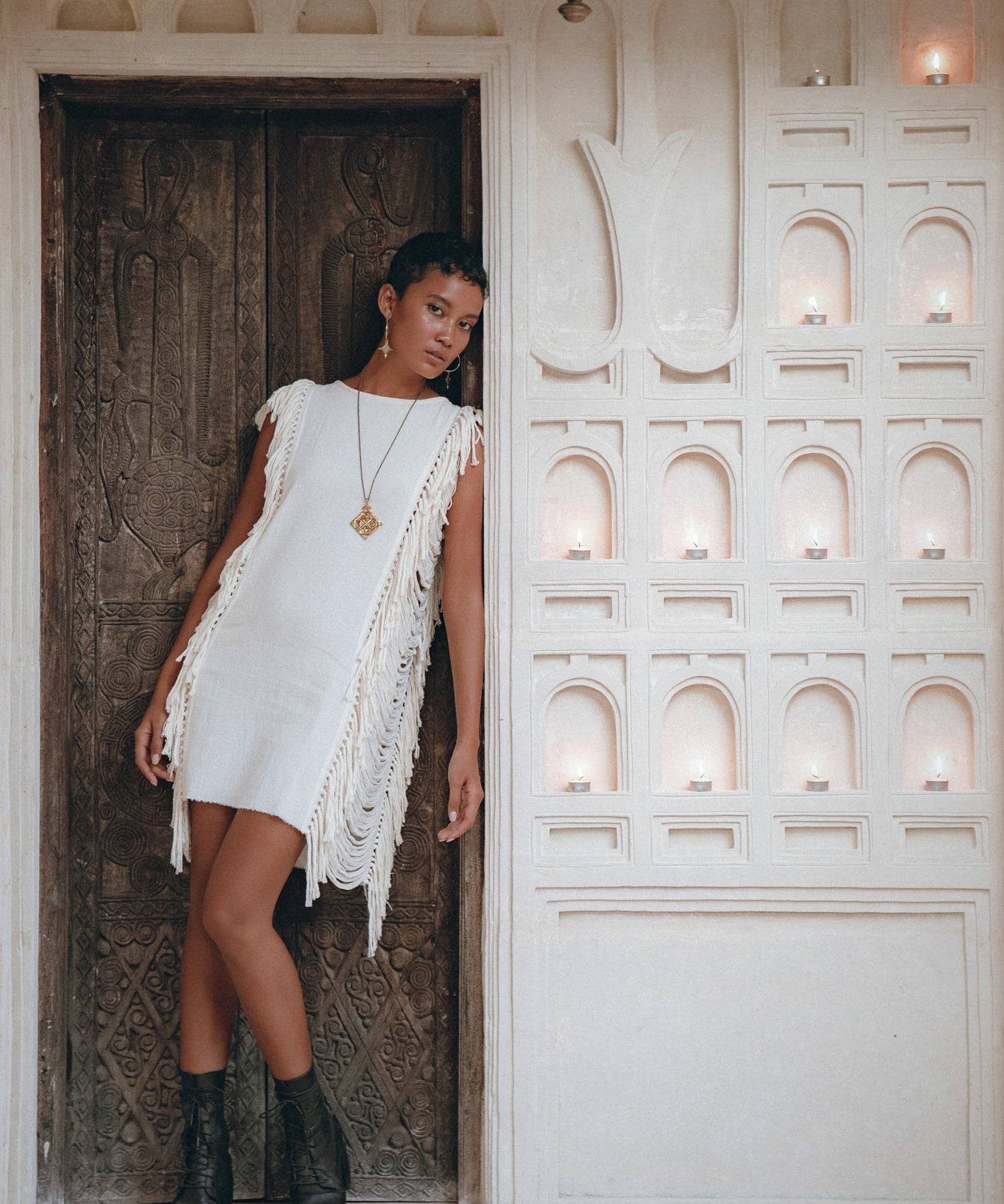 Off - White Mini Dress • Sleeveless Open Sides Dress • Ladders Sides Dress - AYA Sacred Wear