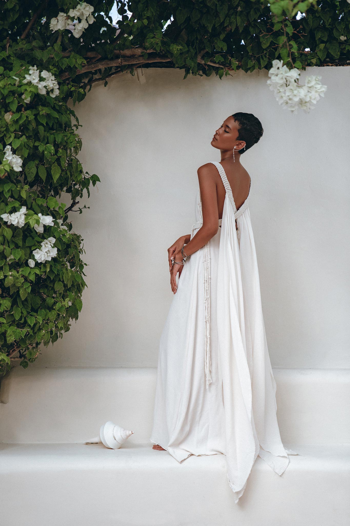 Off - White Multiway Macrame Belted Dress • Boho Beach Wedding Dress - AYA Sacred Wear