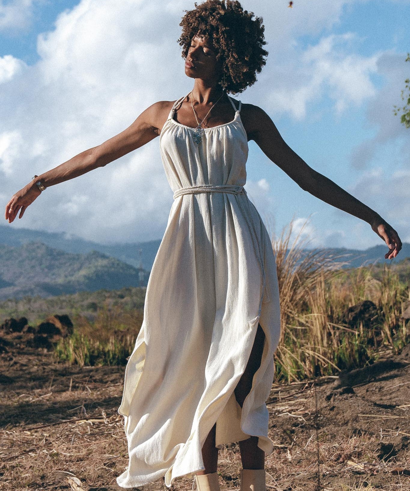 Off - White Organic Cotton Bohemian Dress • Simple Wedding Dress - AYA Sacred Wear