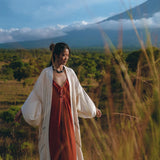 Off - White Organic Cotton Cardigan • Hand Embroidered Boho Overcoat Robe - AYA Sacred Wear