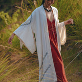 Off - White Organic Cotton Cardigan • Hand Embroidered Boho Overcoat Robe - AYA Sacred Wear