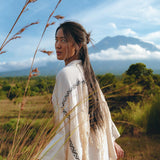 Off - White Organic Cotton Cardigan • Hand Embroidered Boho Overcoat Robe - AYA Sacred Wear