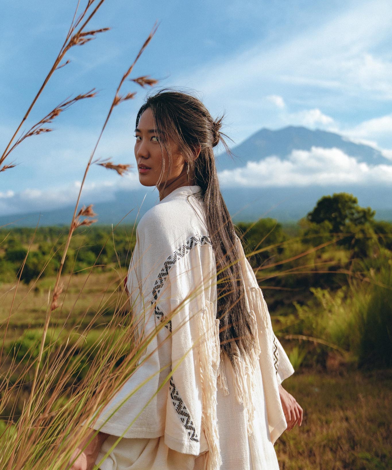 Off - White Organic Cotton Cardigan • Hand Embroidered Boho Overcoat Robe - AYA Sacred Wear