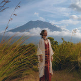 Off - White Organic Cotton Cardigan • Hand Embroidered Boho Overcoat Robe - AYA Sacred Wear