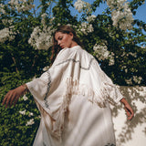 Off - White Organic Cotton Cardigan • Hand Embroidered Boho Overcoat Robe - AYA Sacred Wear
