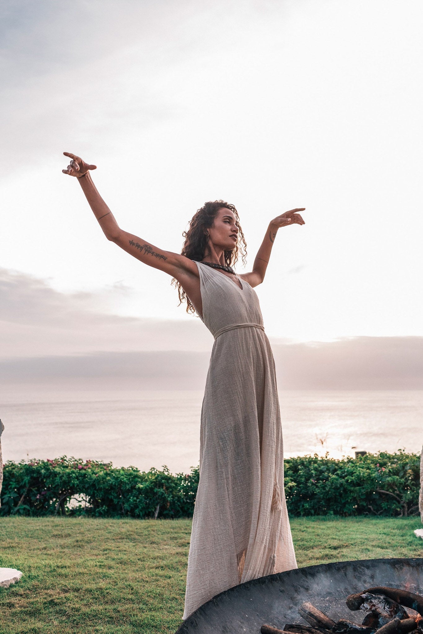 Off - White Organic Hand Loomed Boho Simple Wedding Dress - AYA Sacred Wear