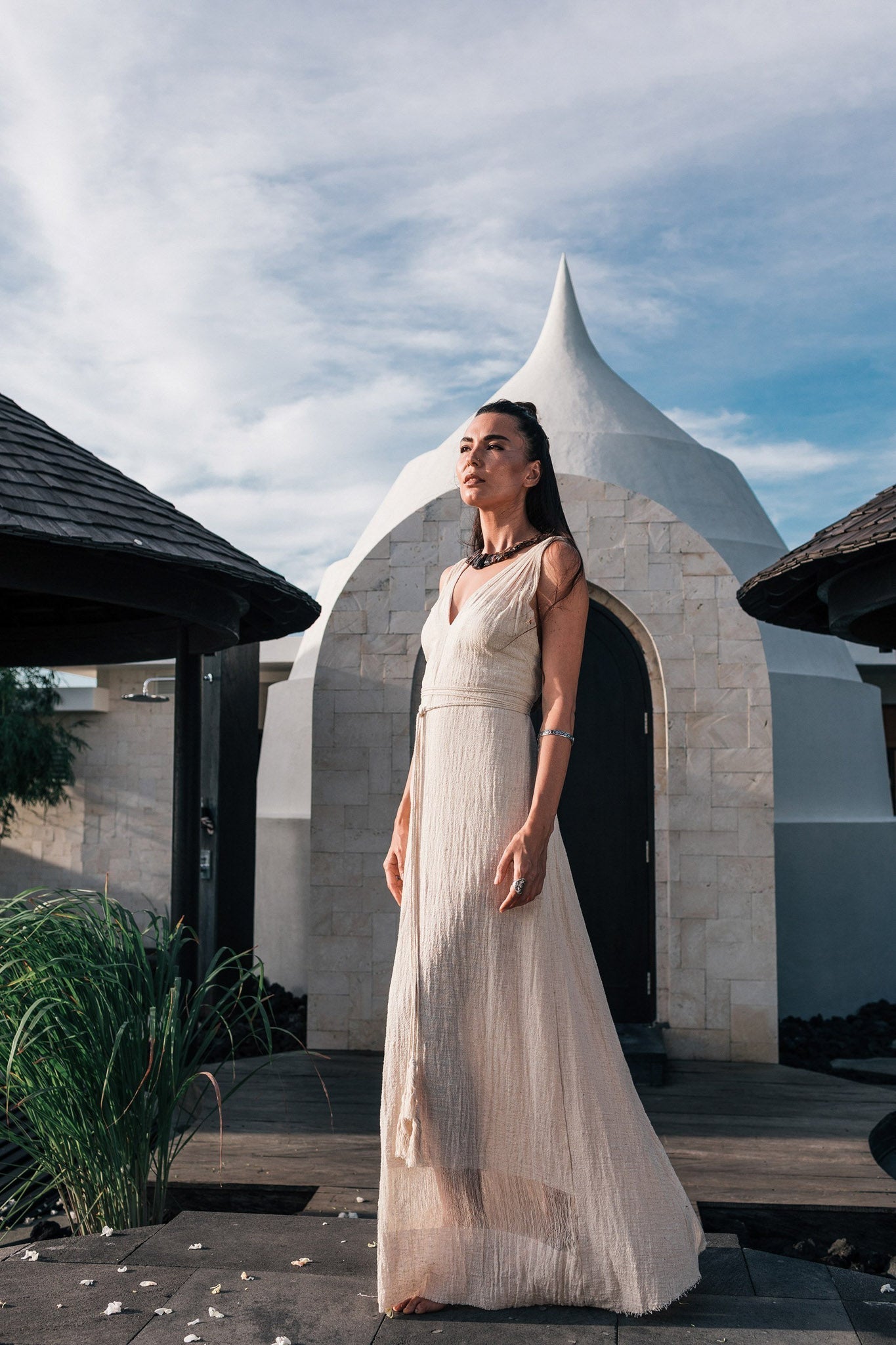 Off - White Organic Hand Loomed Boho Simple Wedding Dress - AYA Sacred Wear