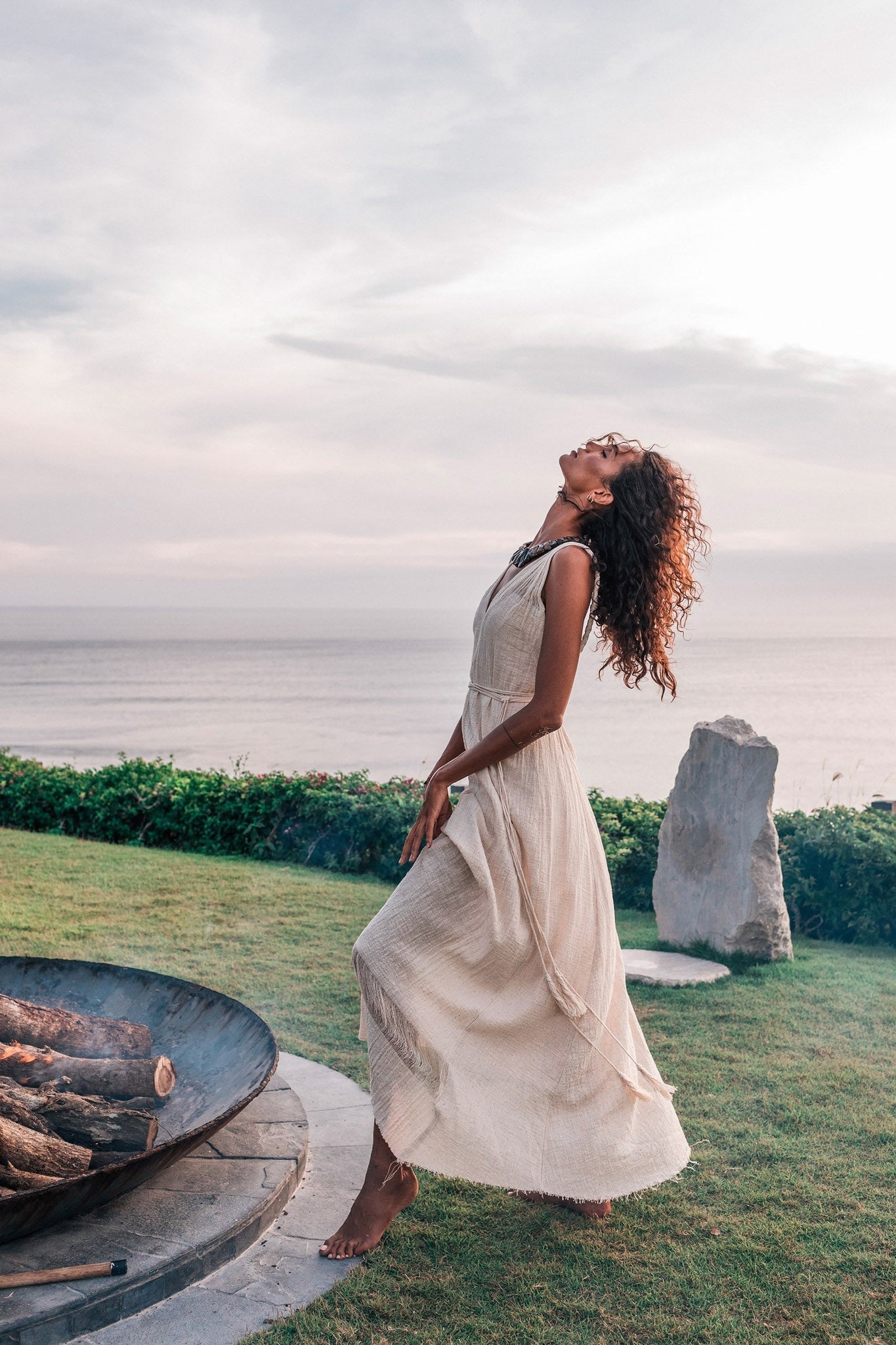 Off - White Organic Hand Loomed Boho Simple Wedding Dress - AYA Sacred Wear