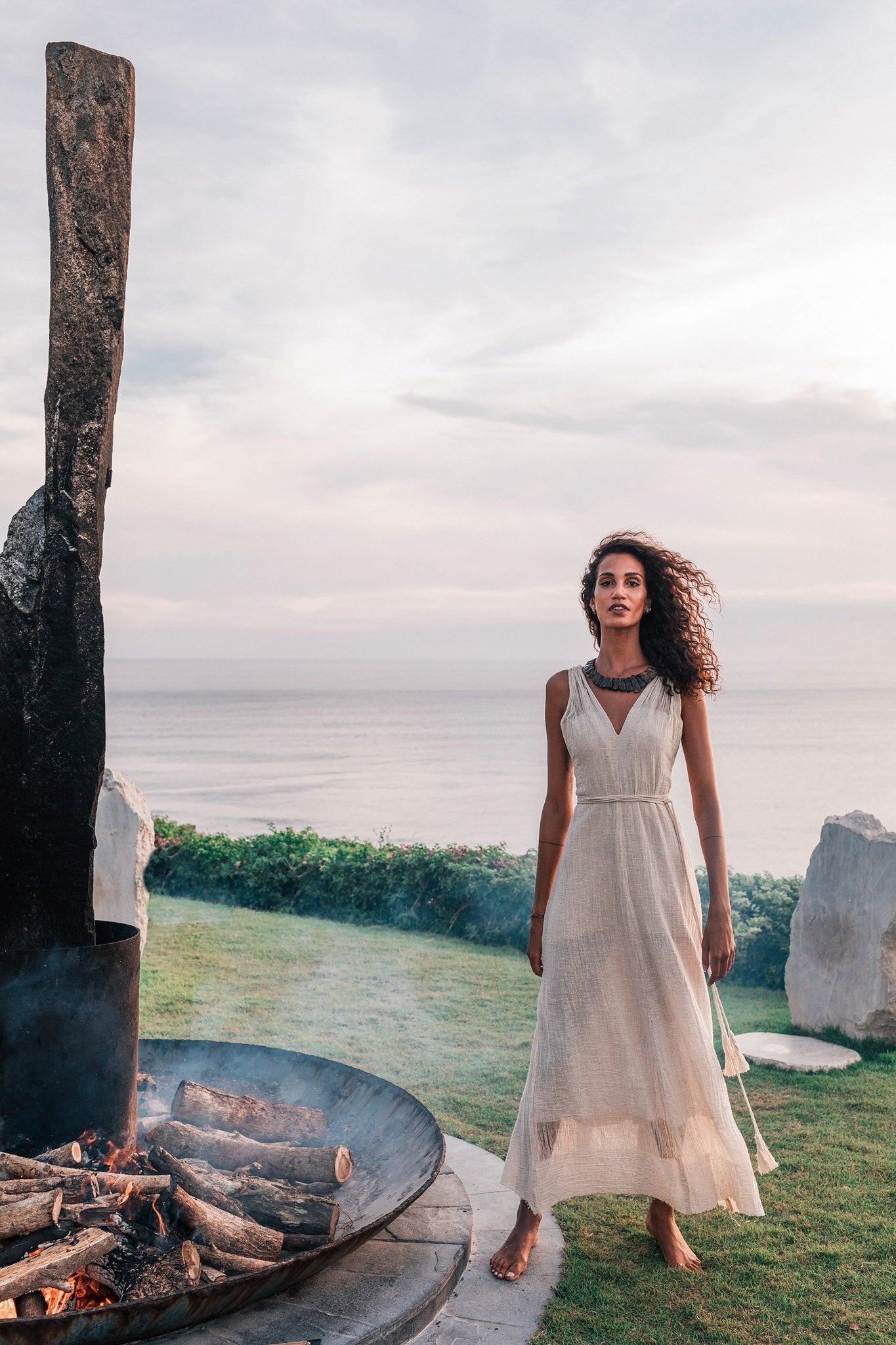 Off - White Organic Hand Loomed Boho Simple Wedding Dress - AYA Sacred Wear