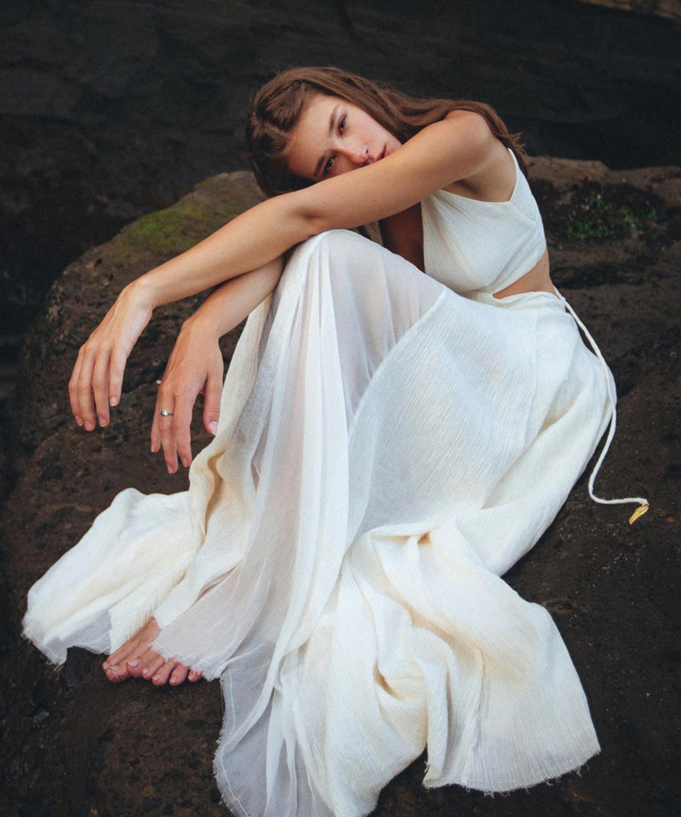 Off White Oshun Dress • Boho A - line Wedding Dress • Light Cotton and Silk Formal Bridal Dress - AYA Sacred Wear