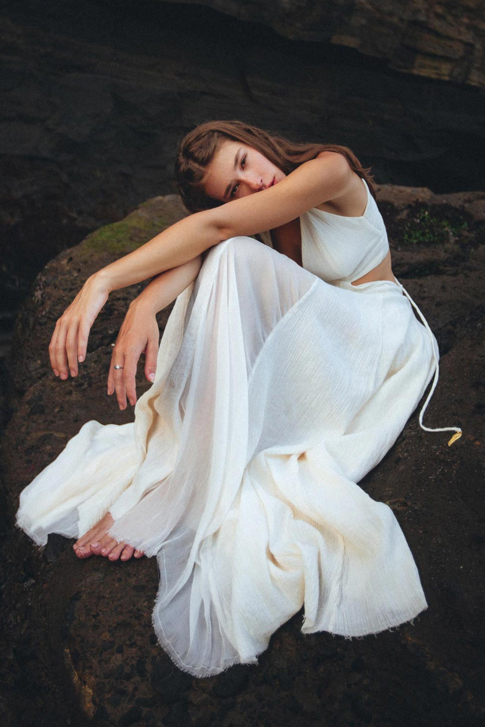 Off White Oshun Dress • Boho A - line Wedding Dress • Light Cotton and Silk Formal Bridal Dress - AYA Sacred Wear