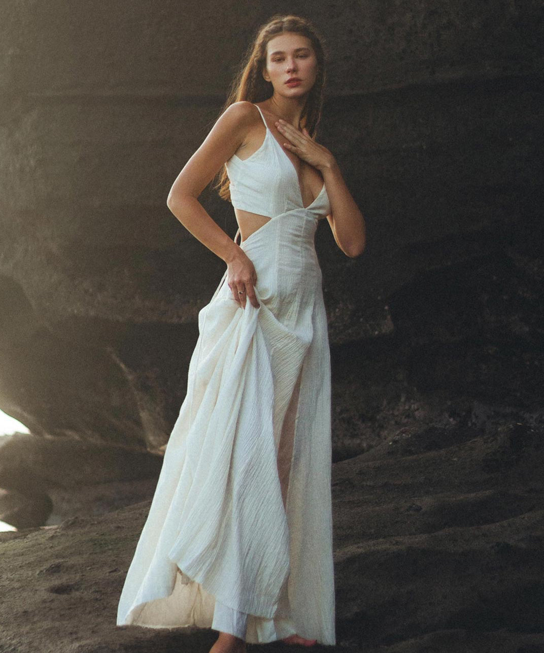 Off White Oshun Dress • Boho A - line Wedding Dress • Light Cotton and Silk Formal Bridal Dress - AYA Sacred Wear