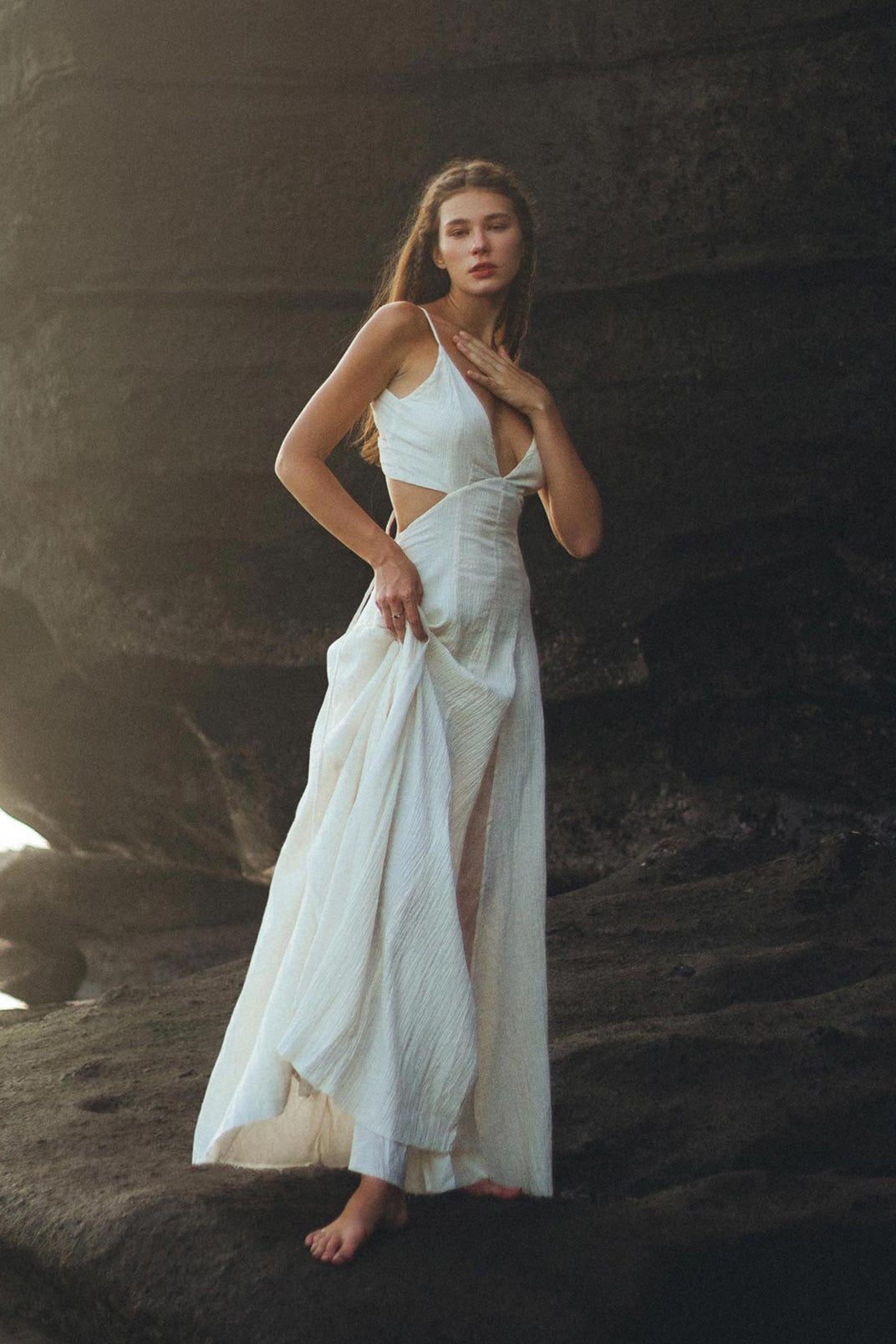 Off White Oshun Dress • Boho A - line Wedding Dress • Light Cotton and Silk Formal Bridal Dress - AYA Sacred Wear