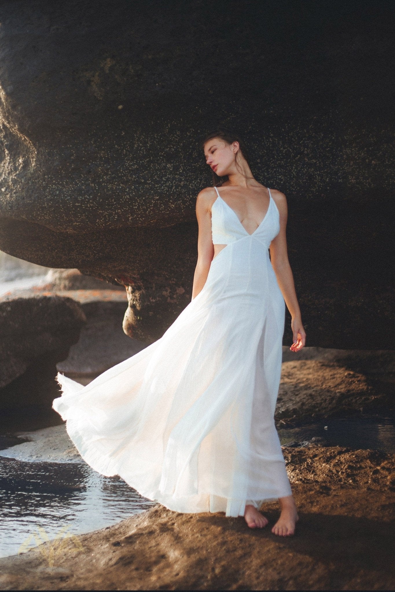 Off White Oshun Dress • Boho A-line Wedding Dress • Light Cotton and Silk Formal Bridal Dress - AYA Sacred Wear