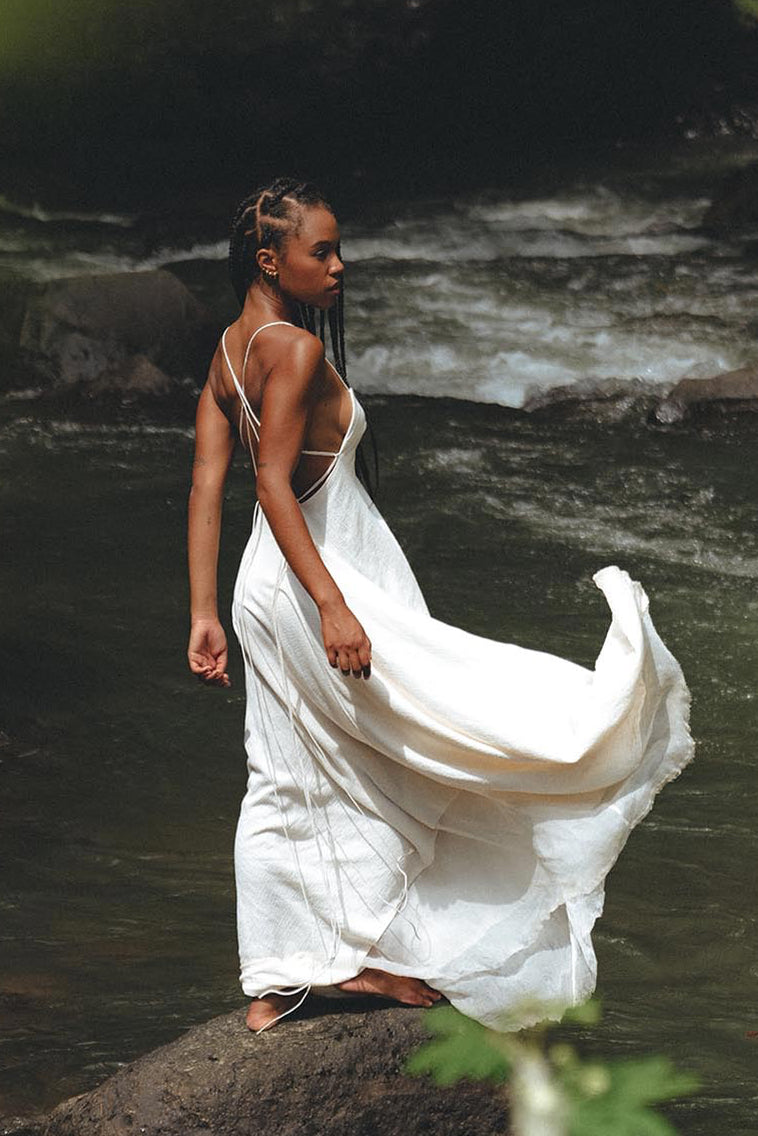 Off White Padma Dress • Linen Cotton Wedding Dress • Boho Beach Dress - AYA Sacred Wear