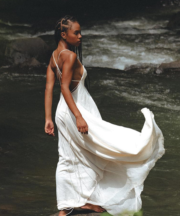 Off White Padma Dress • Linen Cotton Wedding Dress • Boho Beach Dress - AYA Sacred Wear