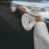 Off - White Puff Sleeves Top • Hand Embroidered top • Organic Boho Top Women - AYA Sacred Wear