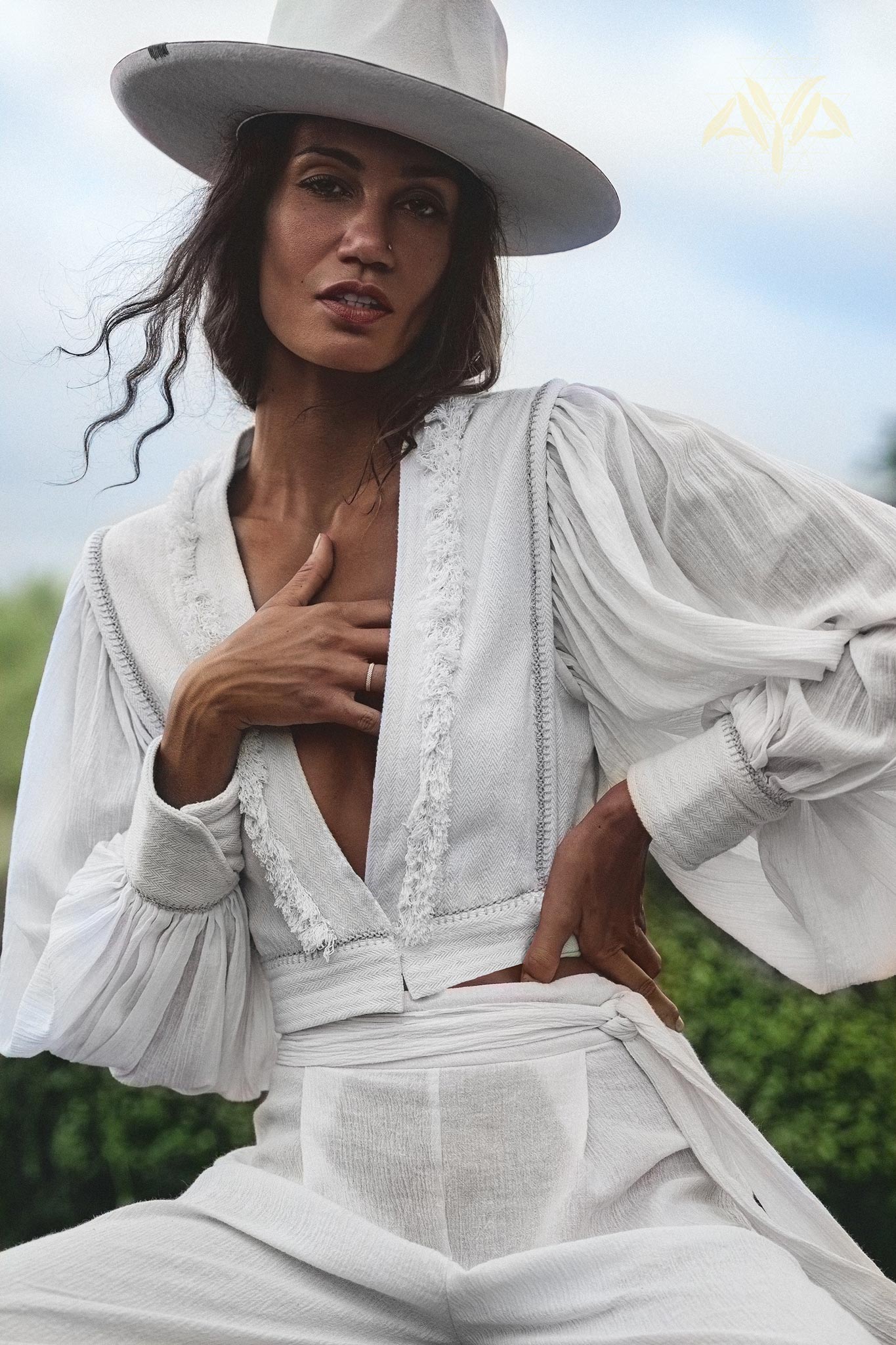 Off - White Puff Sleeves Top • Hand Embroidered top • Organic Boho Top Women - AYA Sacred Wear