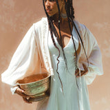 Off - White Puff Sleeves Top • Hand Embroidered top • Organic Boho Top Women - AYA Sacred Wear