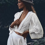 Off - White Puff Sleeves Top • Hand Embroidered top • Organic Boho Top Women - AYA Sacred Wear