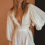 Off - White Puff Sleeves Top • Hand Embroidered top • Organic Boho Top Women - AYA Sacred Wear