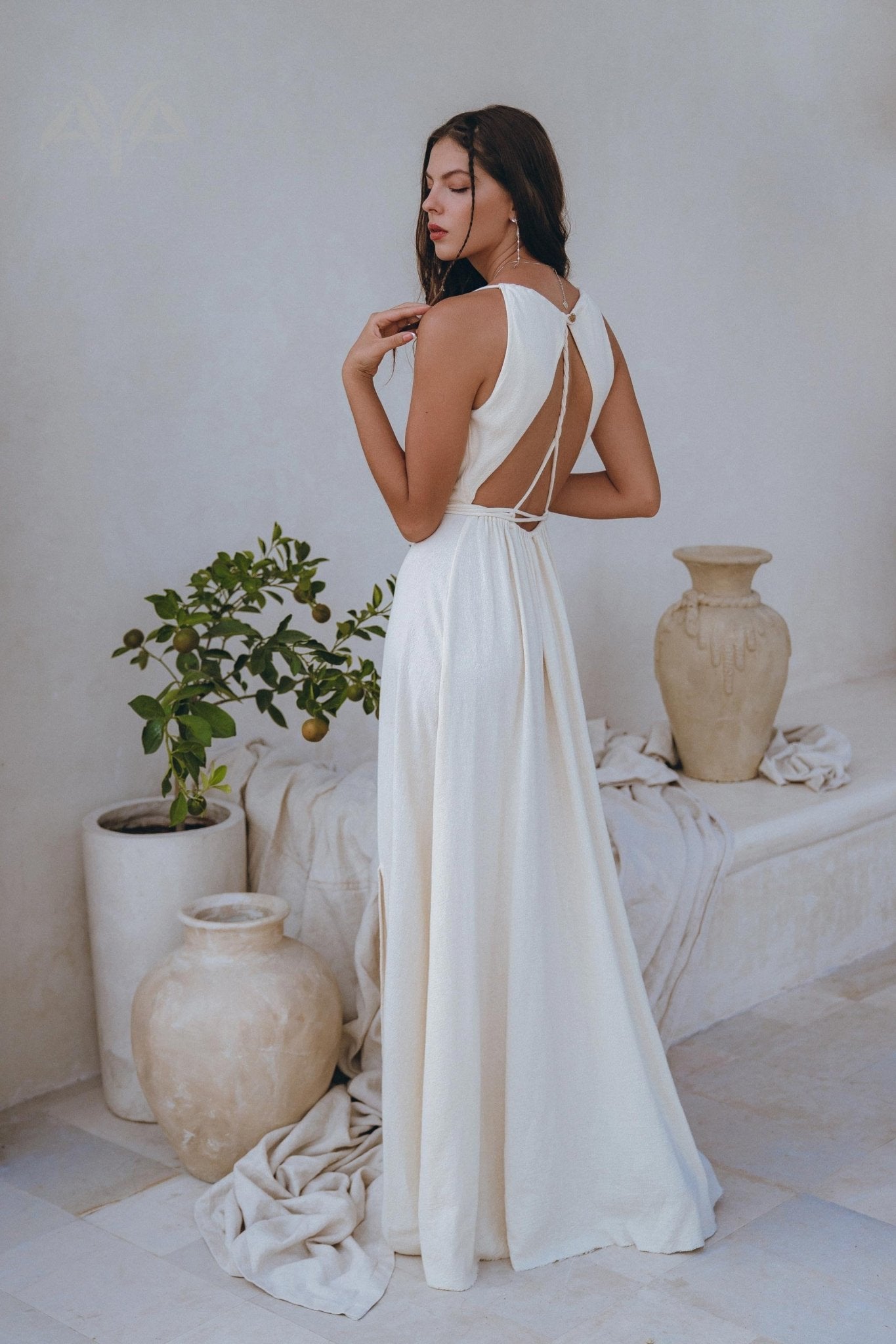 Off-White Simple Boho Wedding Dress - AYA Sacred Wear