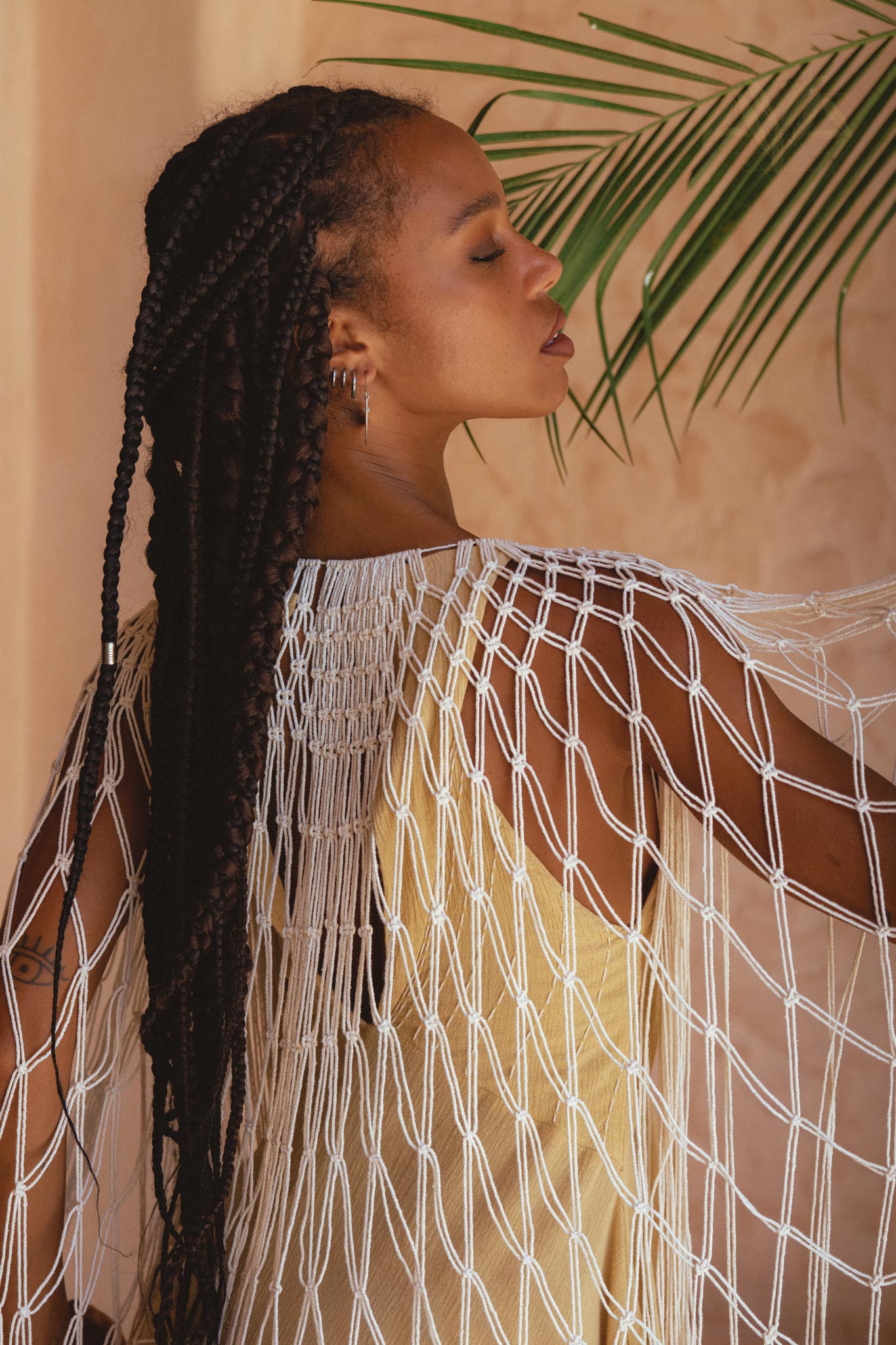 Off - White Summer Net Cover Up • See Through Poncho Cape • Long Robe for Women - AYA Sacred Wear