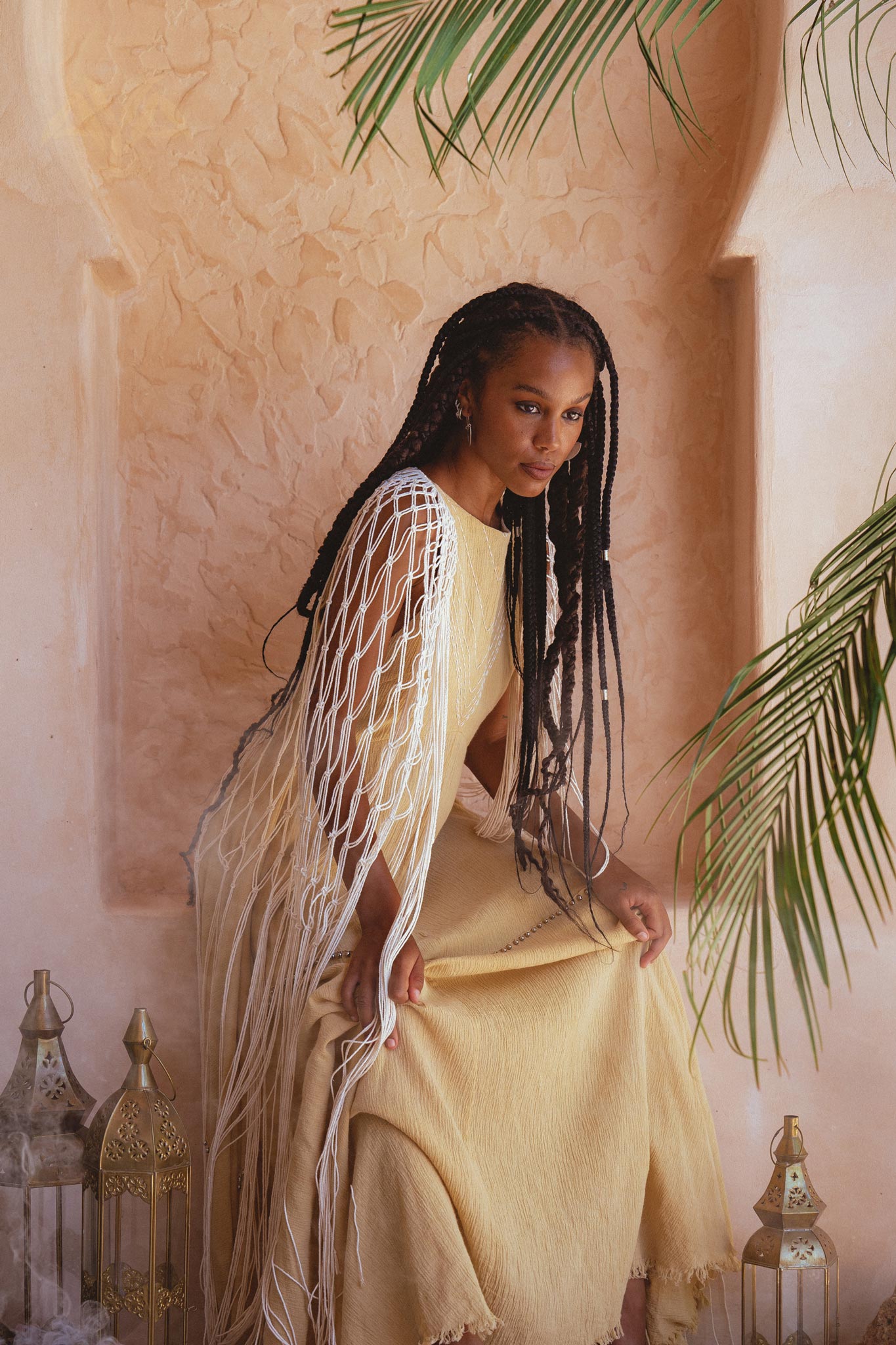 Off - White Summer Net Cover Up • See Through Poncho Cape • Long Robe for Women - AYA Sacred Wear