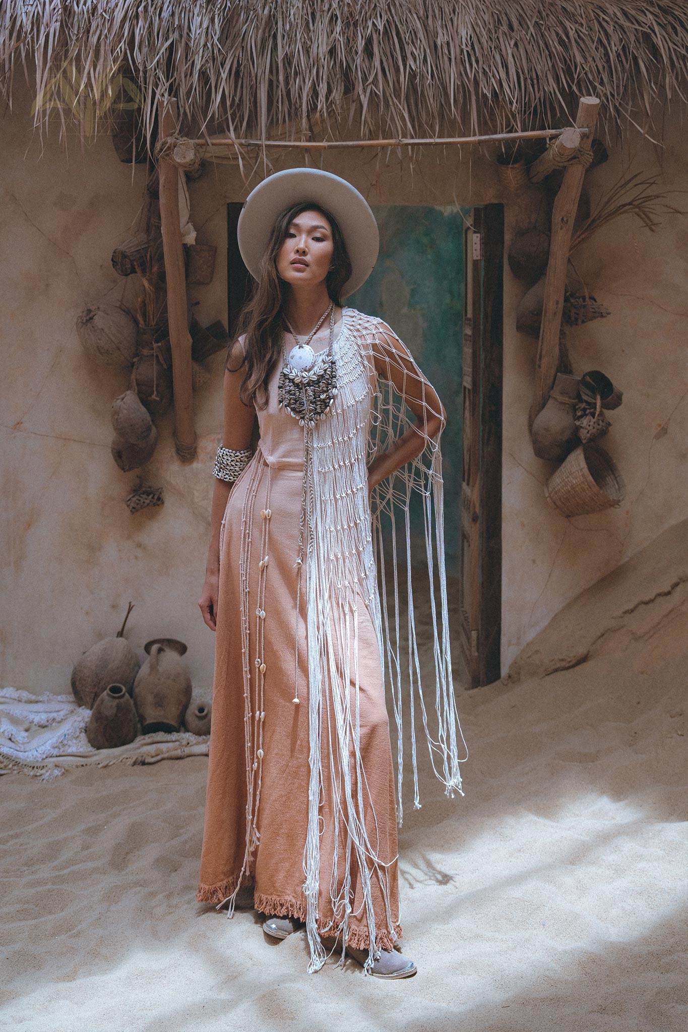 Off - White Summer Net Cover Up • See Through Poncho Cape • Long Robe for Women - AYA Sacred Wear