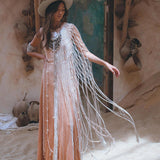 Off - White Summer Net Cover Up • See Through Poncho Cape • Long Robe for Women - AYA Sacred Wear