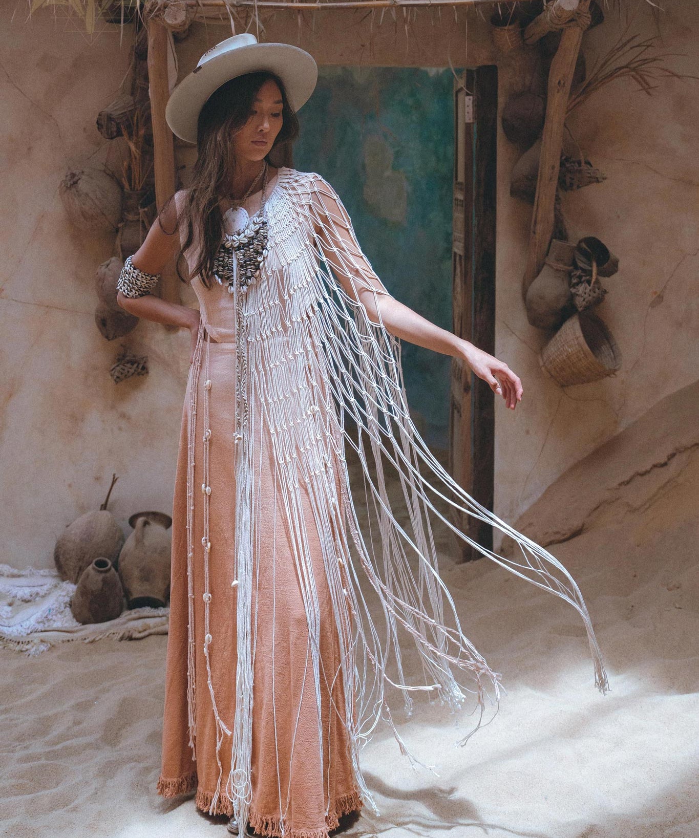 Off - White Summer Net Cover Up • See Through Poncho Cape • Long Robe for Women - AYA Sacred Wear