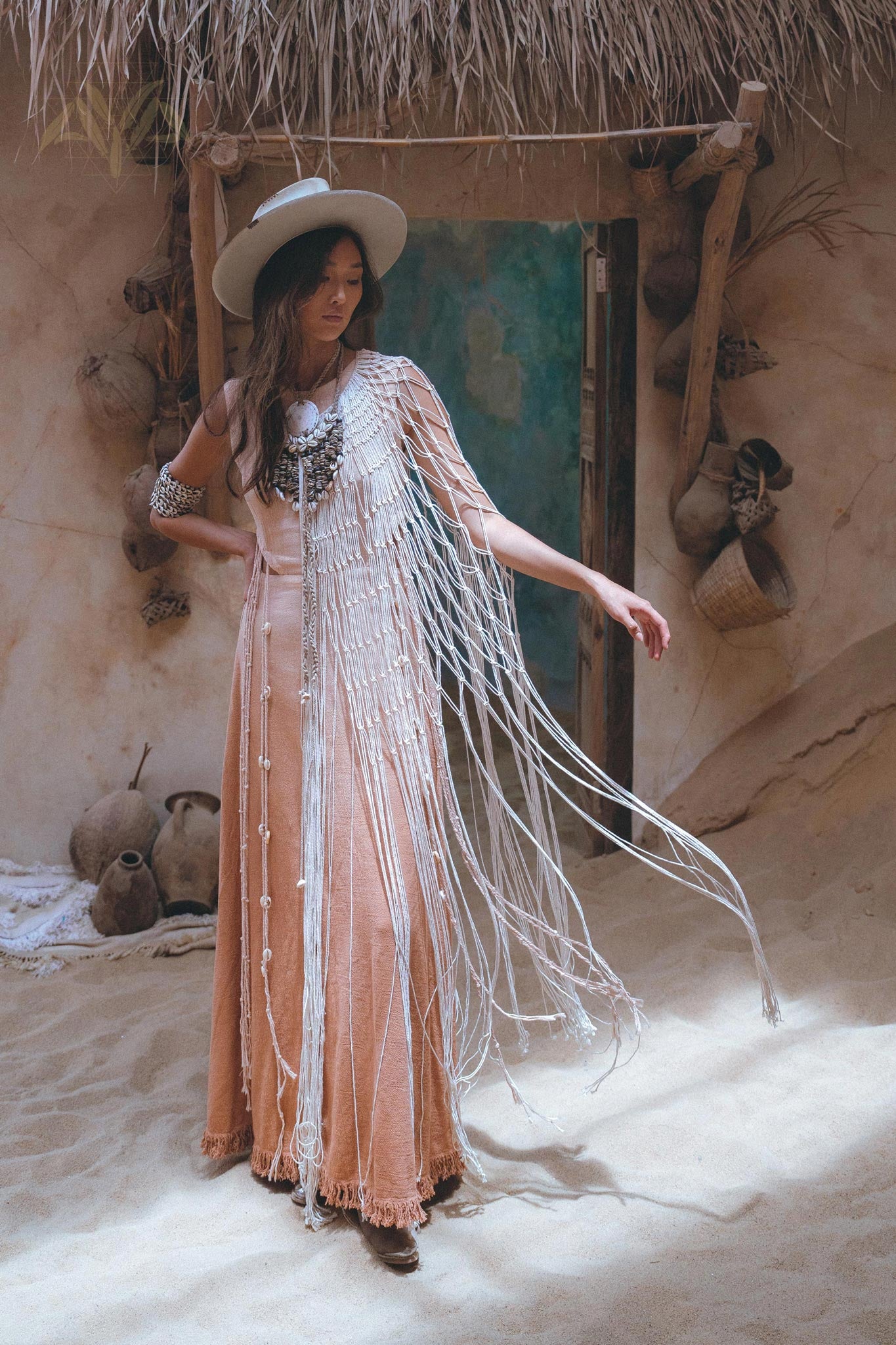 Off - White Summer Net Cover Up • See Through Poncho Cape • Long Robe for Women - AYA Sacred Wear
