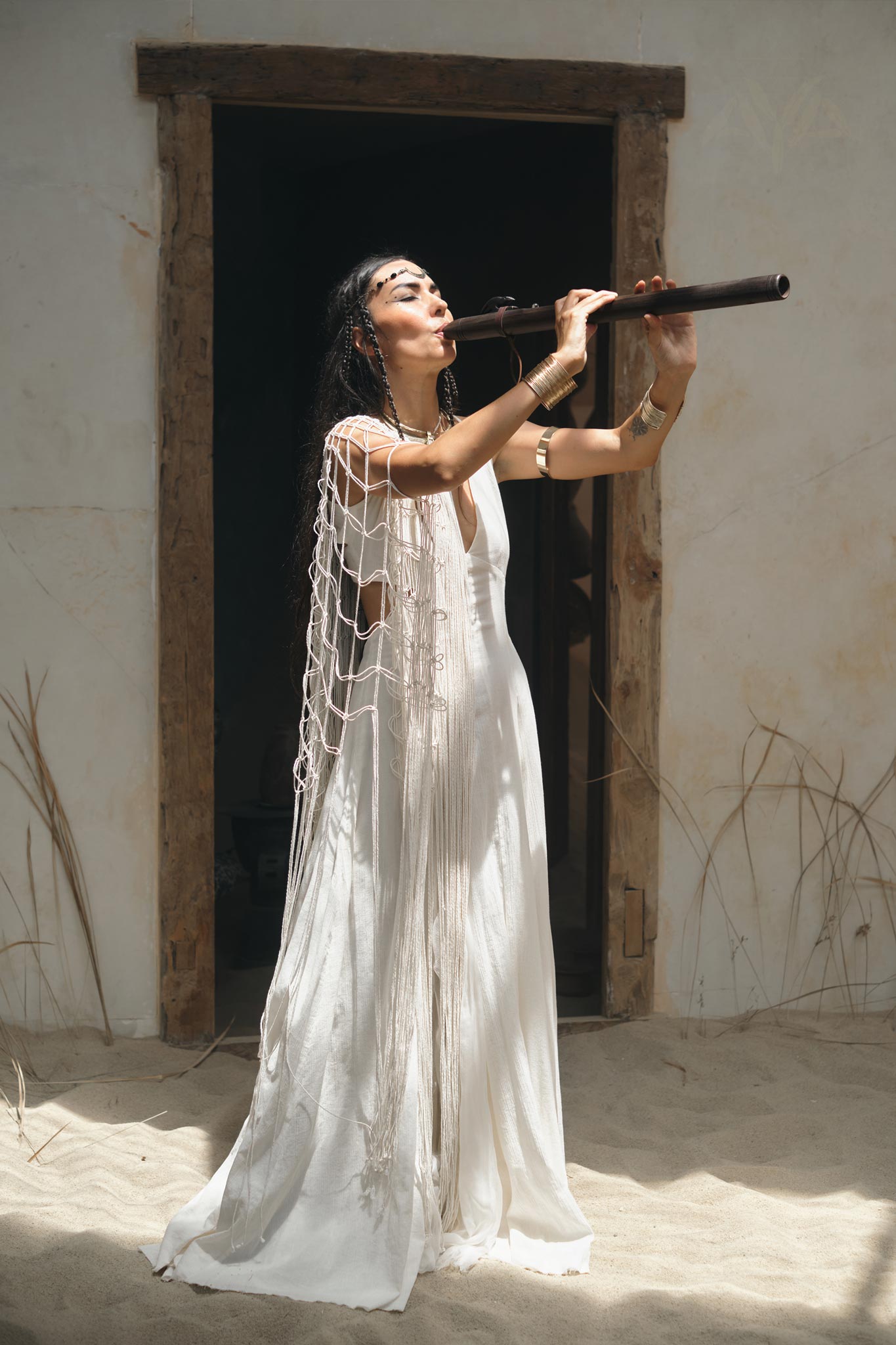 Off - White Summer Net Cover Up • See Through Poncho Cape • Long Robe for Women - AYA Sacred Wear