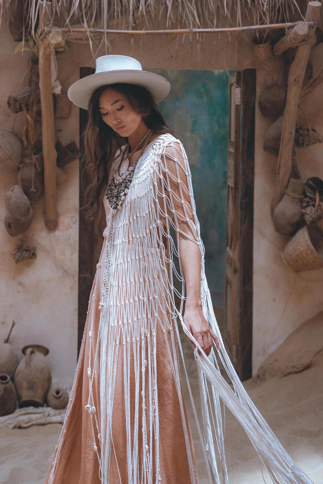 Off - White Summer Net Cover Up • See Through Poncho Cape • Long Robe for Women - AYA Sacred Wear
