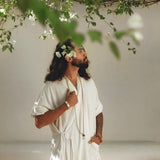 Off-White Tribal Kimono Robe for Men - AYA Sacred Wear