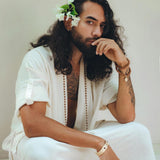 Off - White Tribal Kimono Robe for Men - AYA Sacred Wear