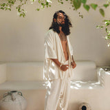 Off - White Tribal Kimono Robe for Men - AYA Sacred Wear