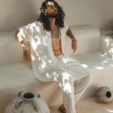 Off - White Tribal Kimono Robe for Men - AYA Sacred Wear