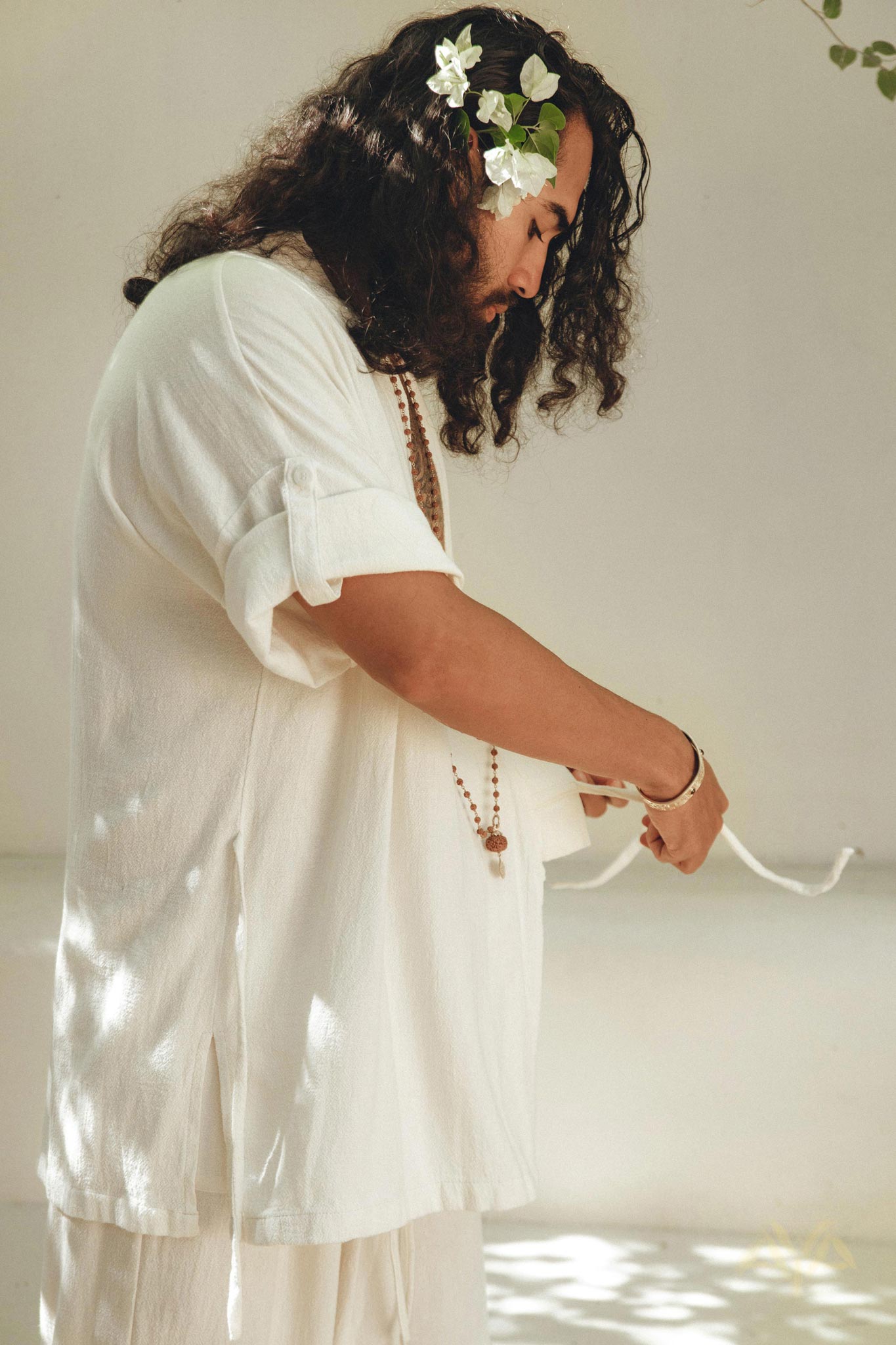 Off - White Tribal Kimono Robe for Men - AYA Sacred Wear