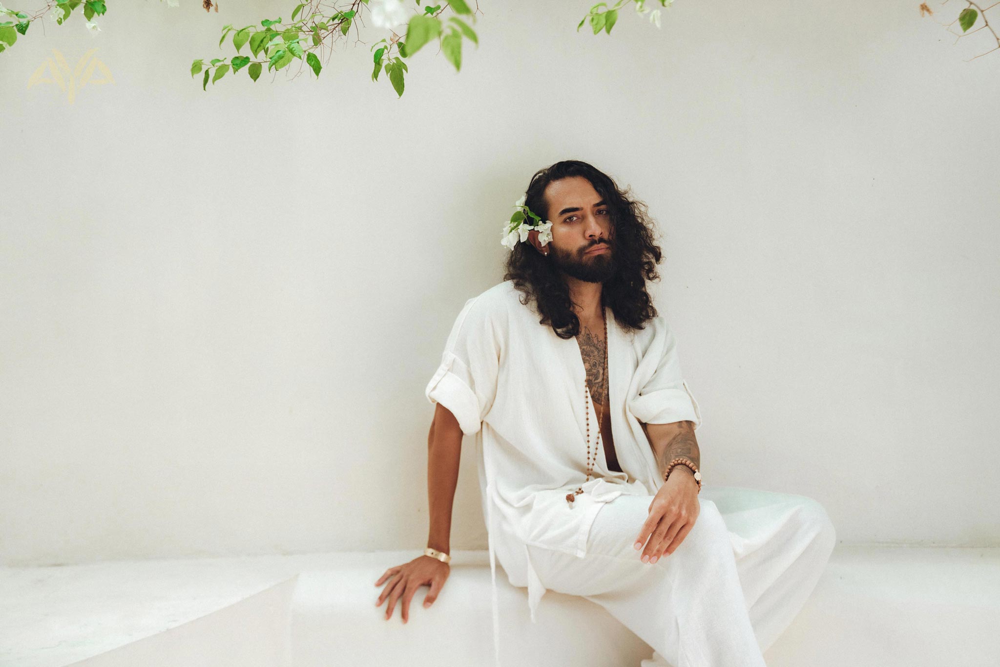 Off - White Tribal Kimono Robe for Men - AYA Sacred Wear