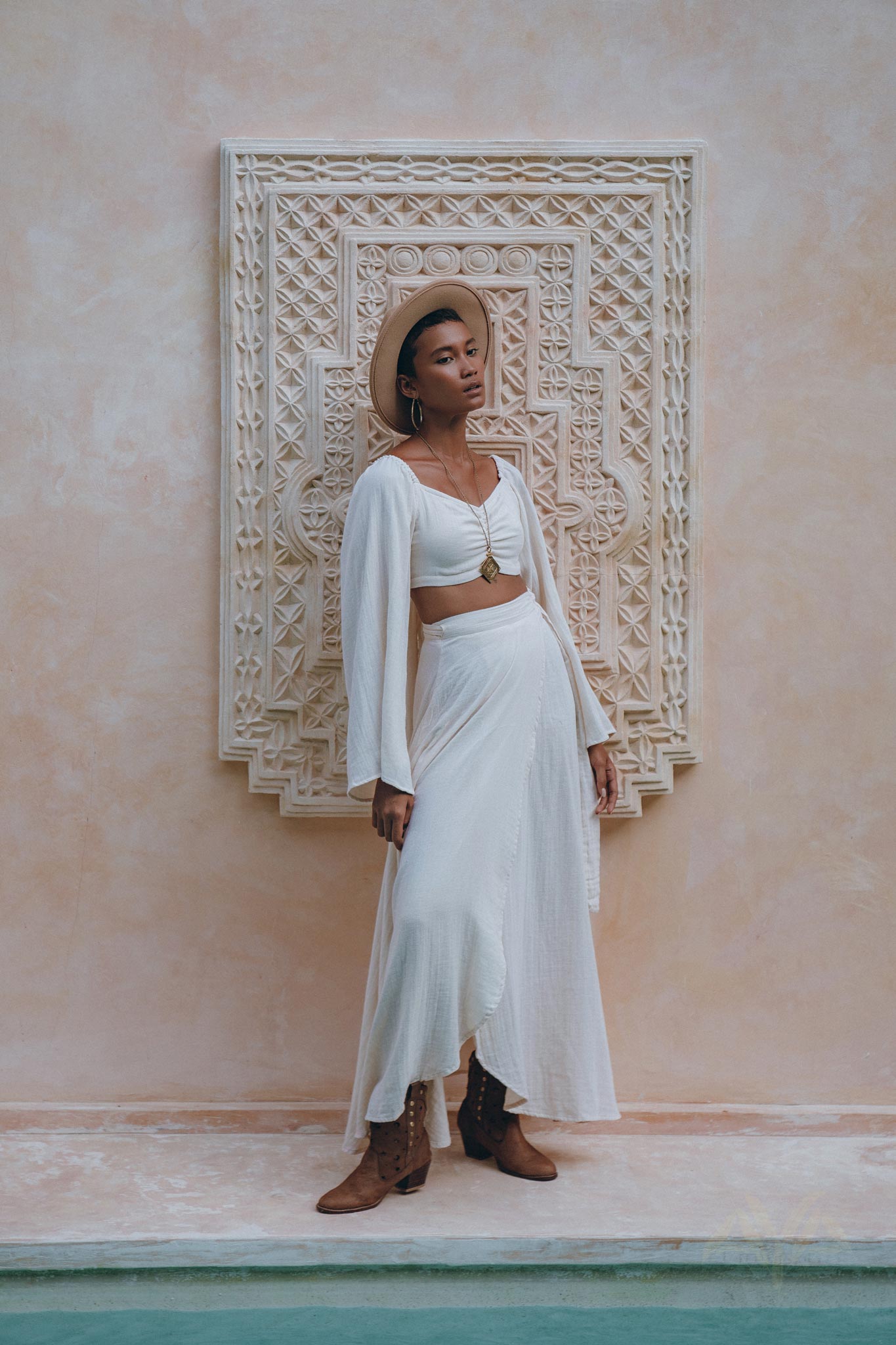 Boho Top Corset and Skirt for Women, Off-White Tank Top and Maxi Skirt - AYA Sacred Wear