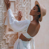 Boho Top Corset and Skirt for Women, Off-White Tank Top and Maxi Skirt - AYA Sacred Wear