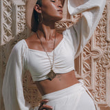 Boho Top Corset and Skirt for Women, Off-White Tank Top and Maxi Skirt - AYA Sacred Wear