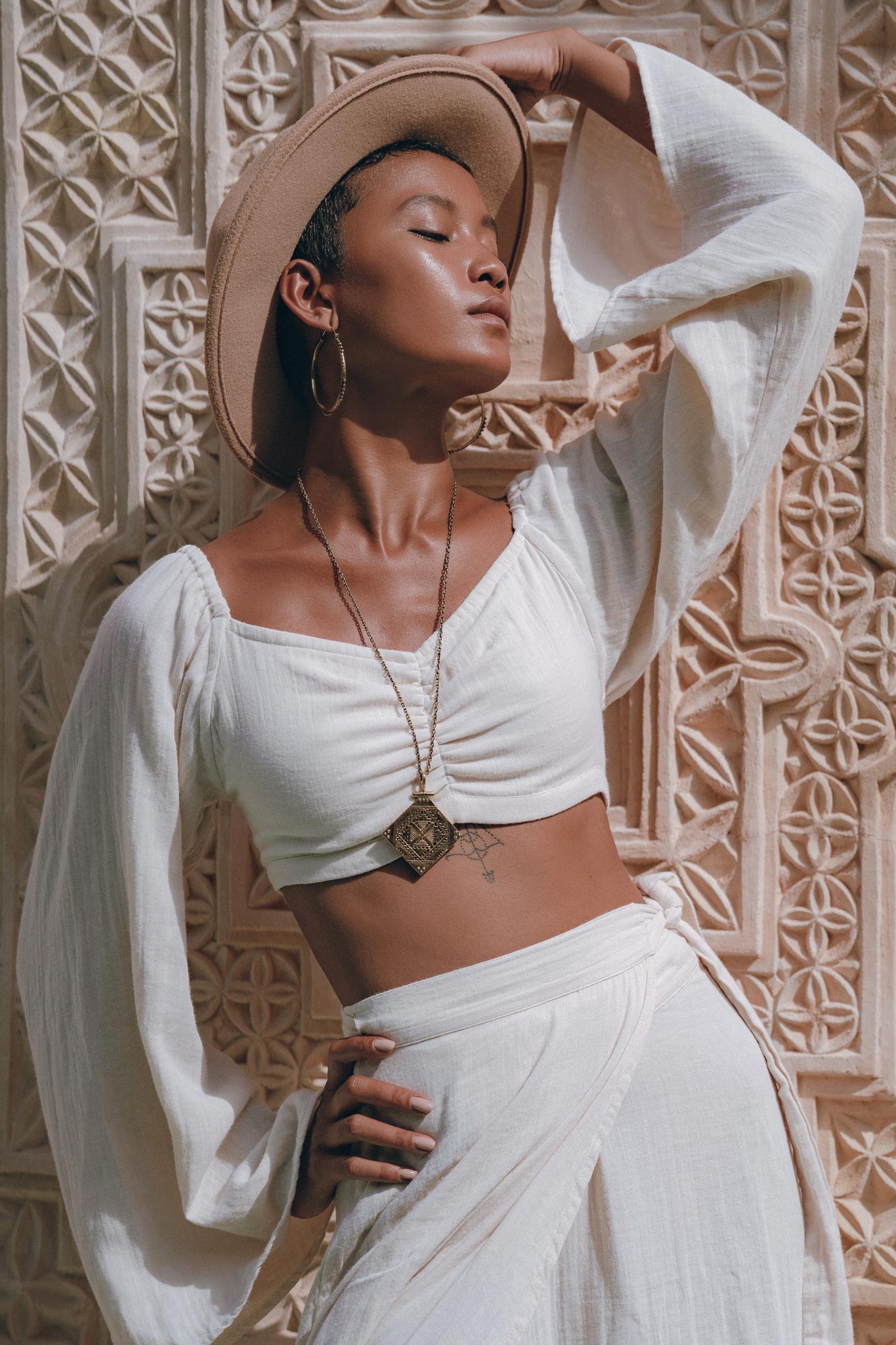 Boho Top Corset and Skirt for Women, Off-White Tank Top and Maxi Skirt - AYA Sacred Wear