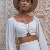 Boho Top Corset and Skirt for Women, Off-White Tank Top and Maxi Skirt - AYA Sacred Wear