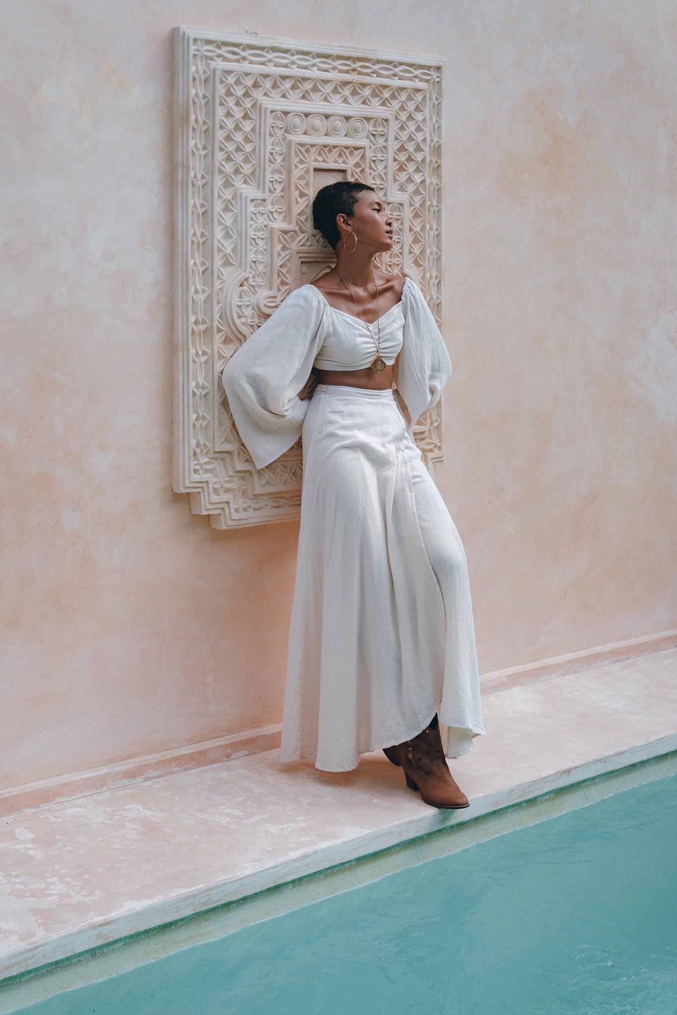 Boho Top Corset and Skirt for Women, Off-White Tank Top and Maxi Skirt - AYA Sacred Wear